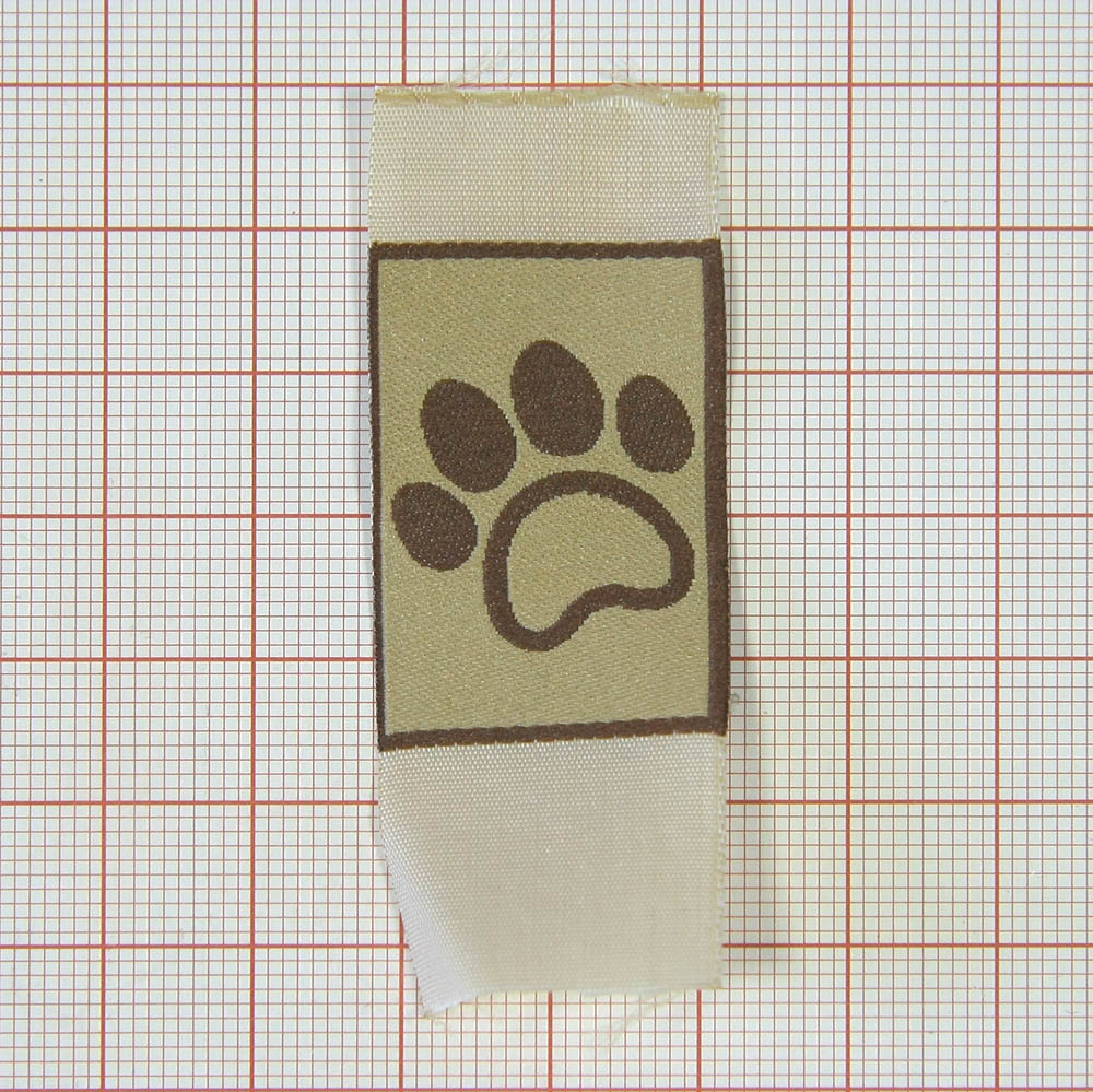 Этикетка тканевая вышивка Лапка 2,5см, коричневая /90atki/, 100м. Вышивка / этикетка тканевая