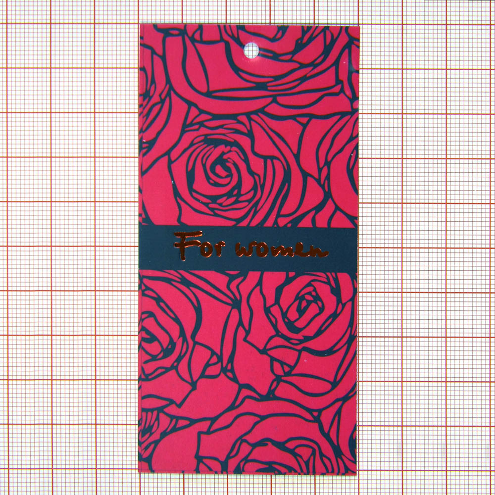 Этикетка бумажная for women /красные розы/ тиснение. Этикетка бумага