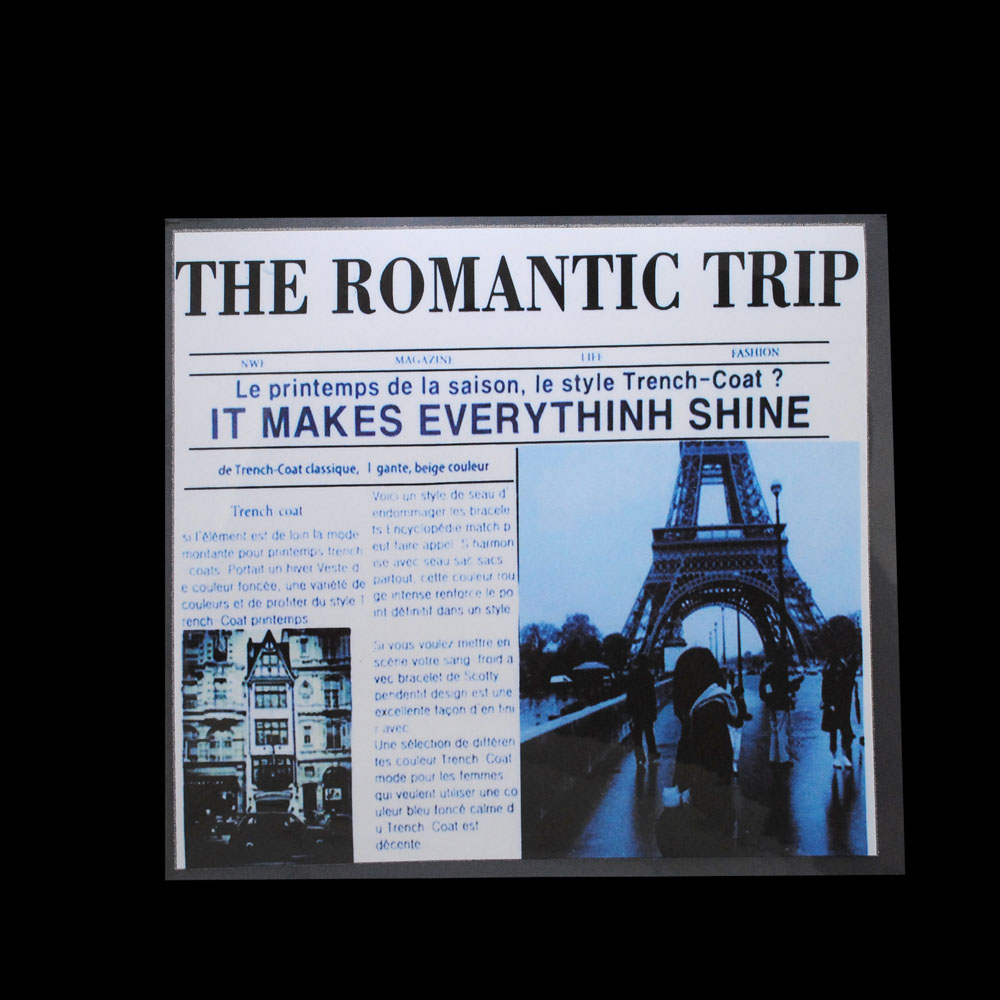 Термоаппликация Газета The romantic trip 22*20см белый, черный, фото синий, голубой, шт. Термопереводки Ассорти