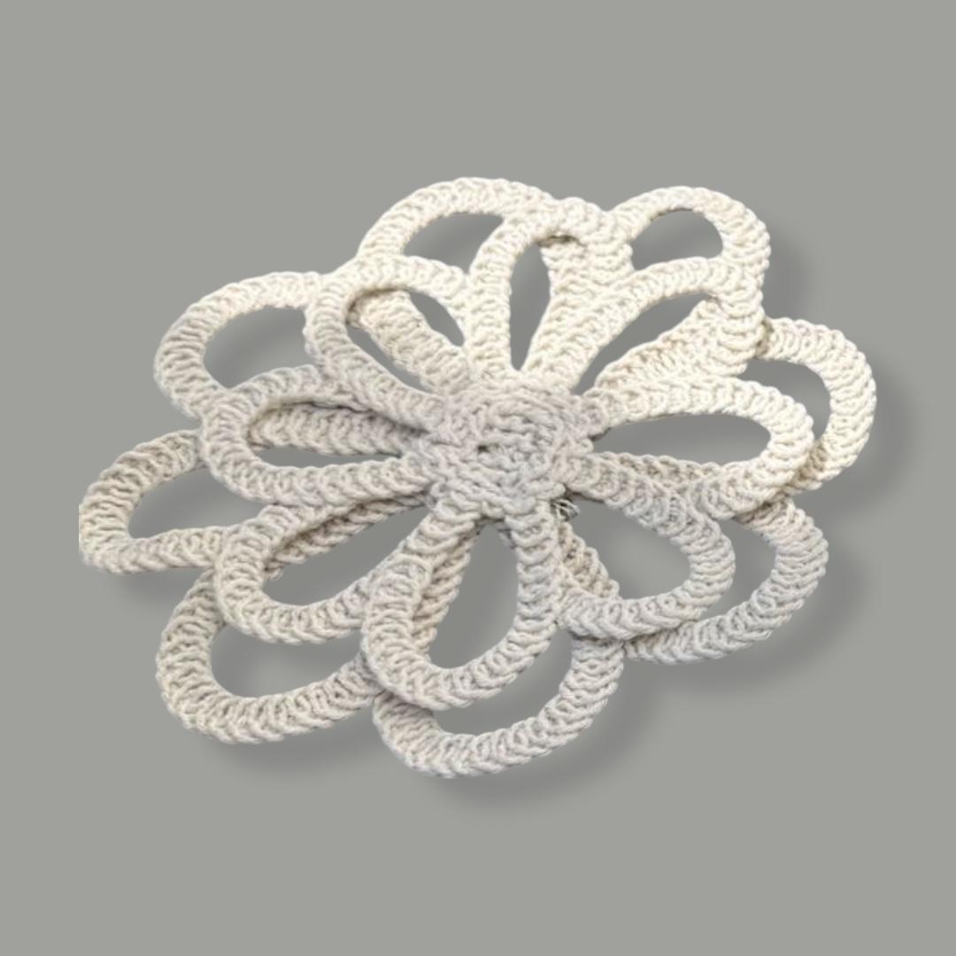 Аппликация пришивная Вязаный цветок (двойной контур), белый, шт. Аппликации Пришивные Кружевные Вязаные