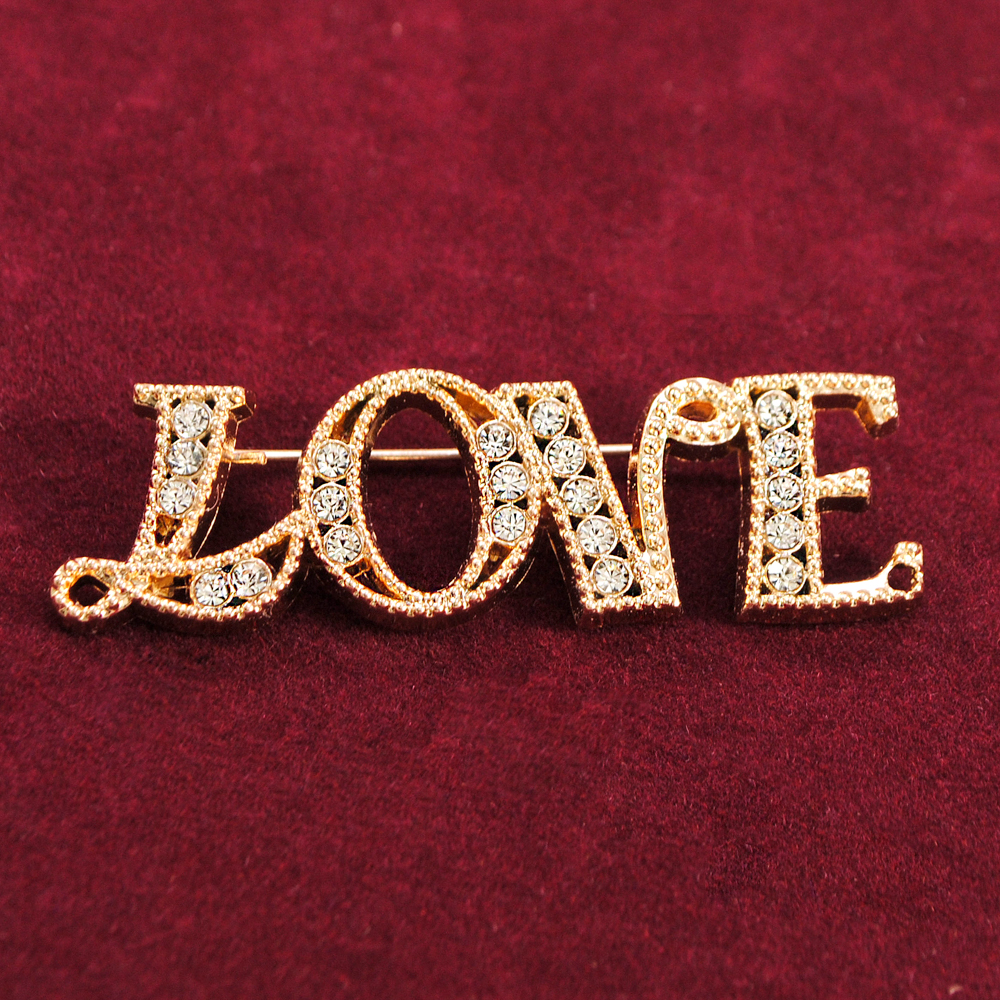 Брошь LOVE, 5*1,5см, зол., камни АА, шт. Броши