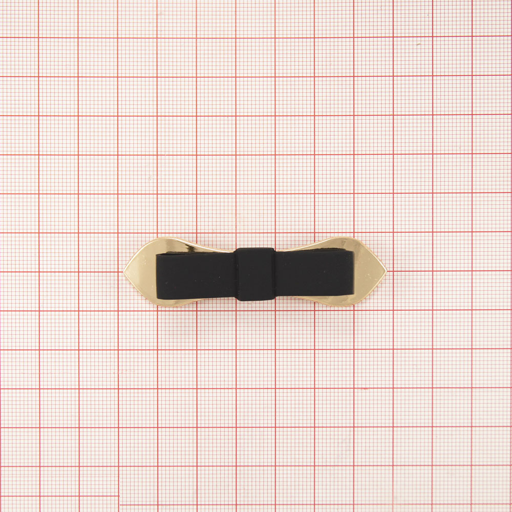 Краб металлический Ремешок-бантик 68*18мм GOLD, черный резиновый бантик, шт. Крабы Металл Геометрия