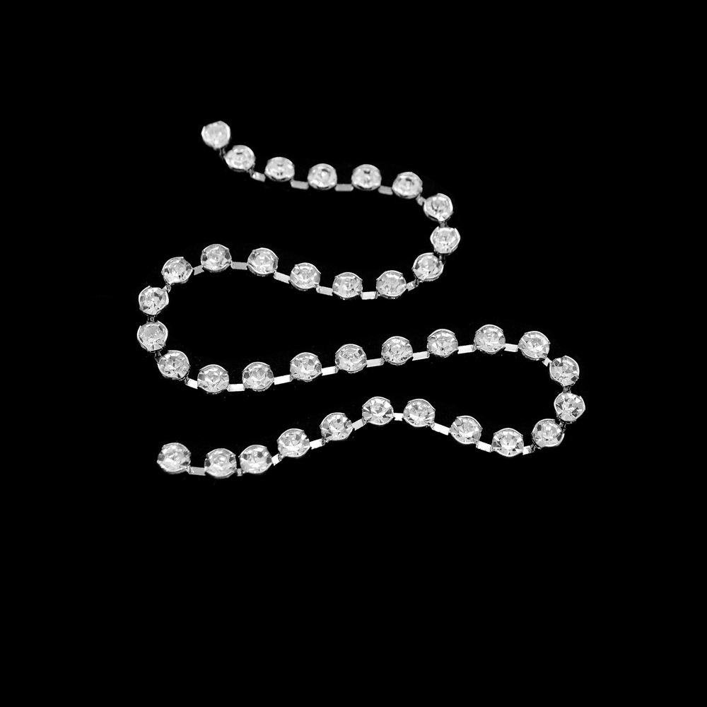 Тесьма стразы SS16 никель, белые камни, ярд. Тесьма из страз