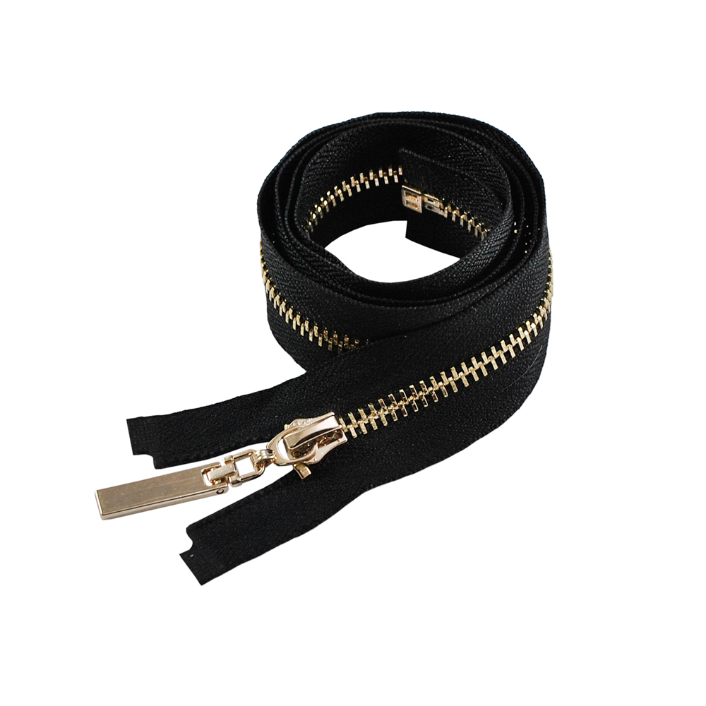 Змейка металлическая №5 80см О/Е GOLD, черная ткань, односторонняя, шт. Змейка Металл