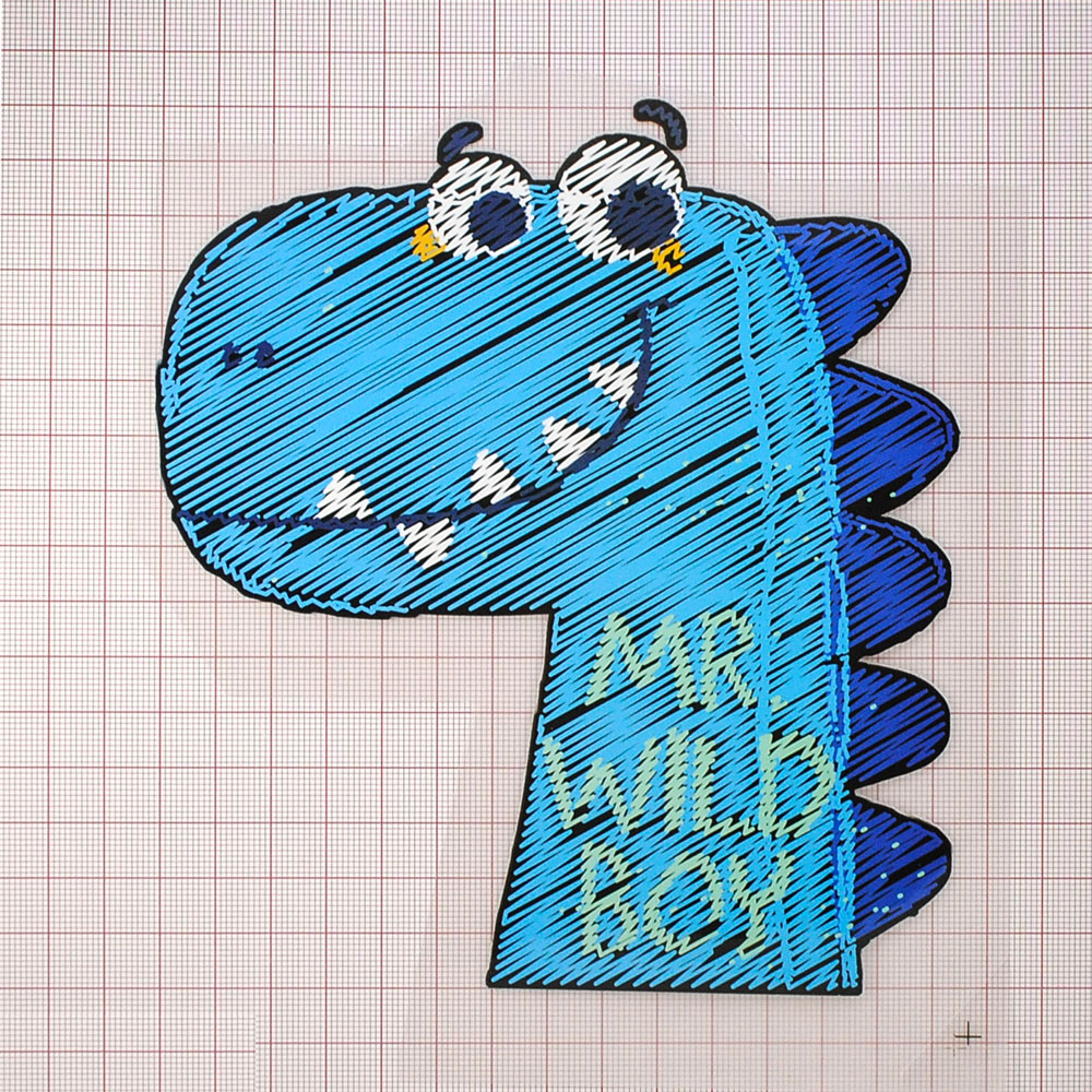 Термоаппликация Динозавр голова Mr.Wild Boy, 16*14,5см, голубой, синий, белый, шт. Термопереводки Детские