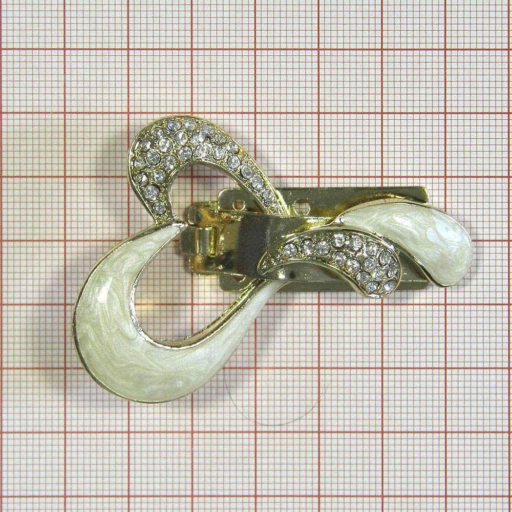Клипса шубная 3279741 GOLD, перламутровая белая эмаль, белые камни, шт. Клипсы шубные, крючки