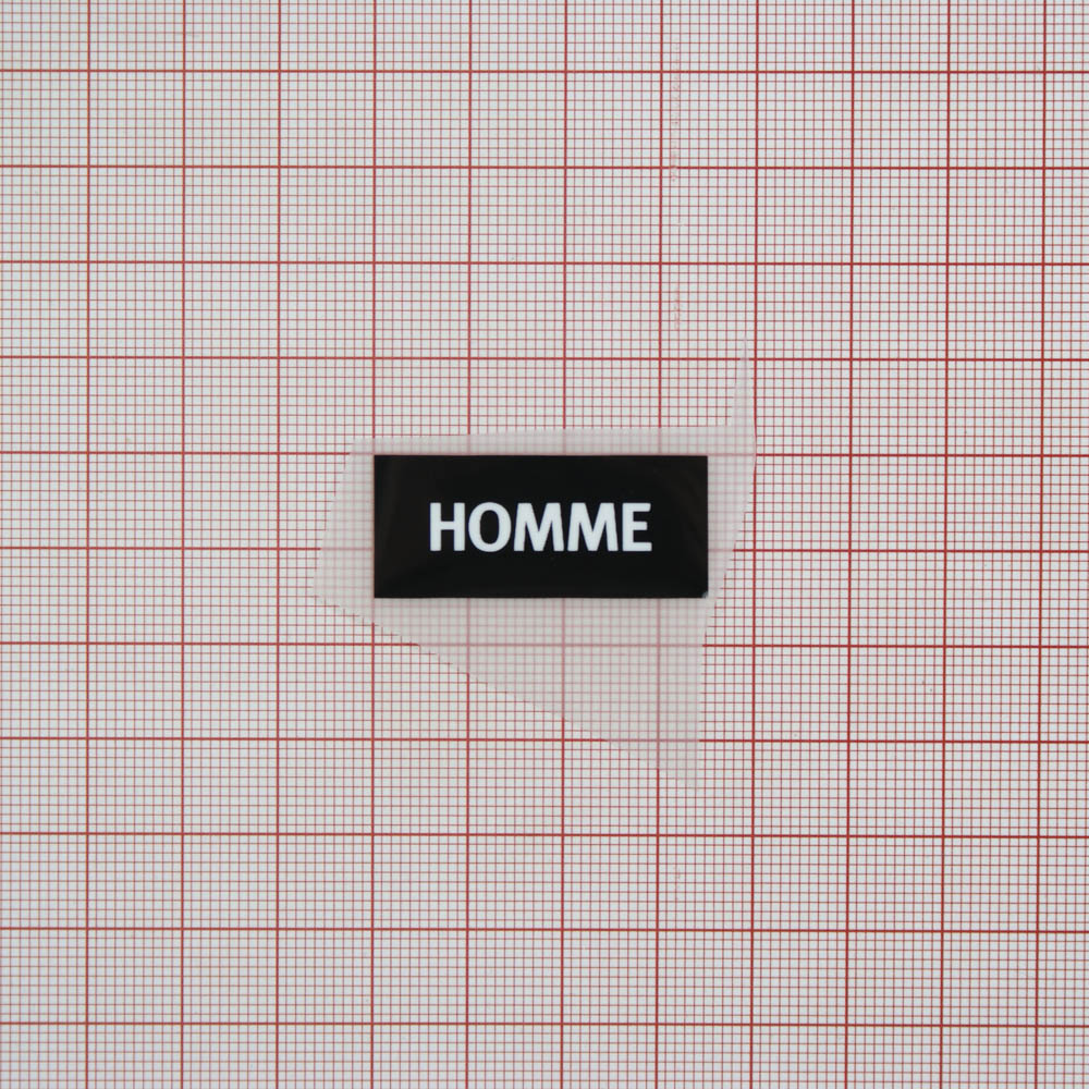 Термоаппликация резиновая HOMME 35*15мм черная прямоугольная, белый лого, шт. Термопереводки Резиновые, Термопленка