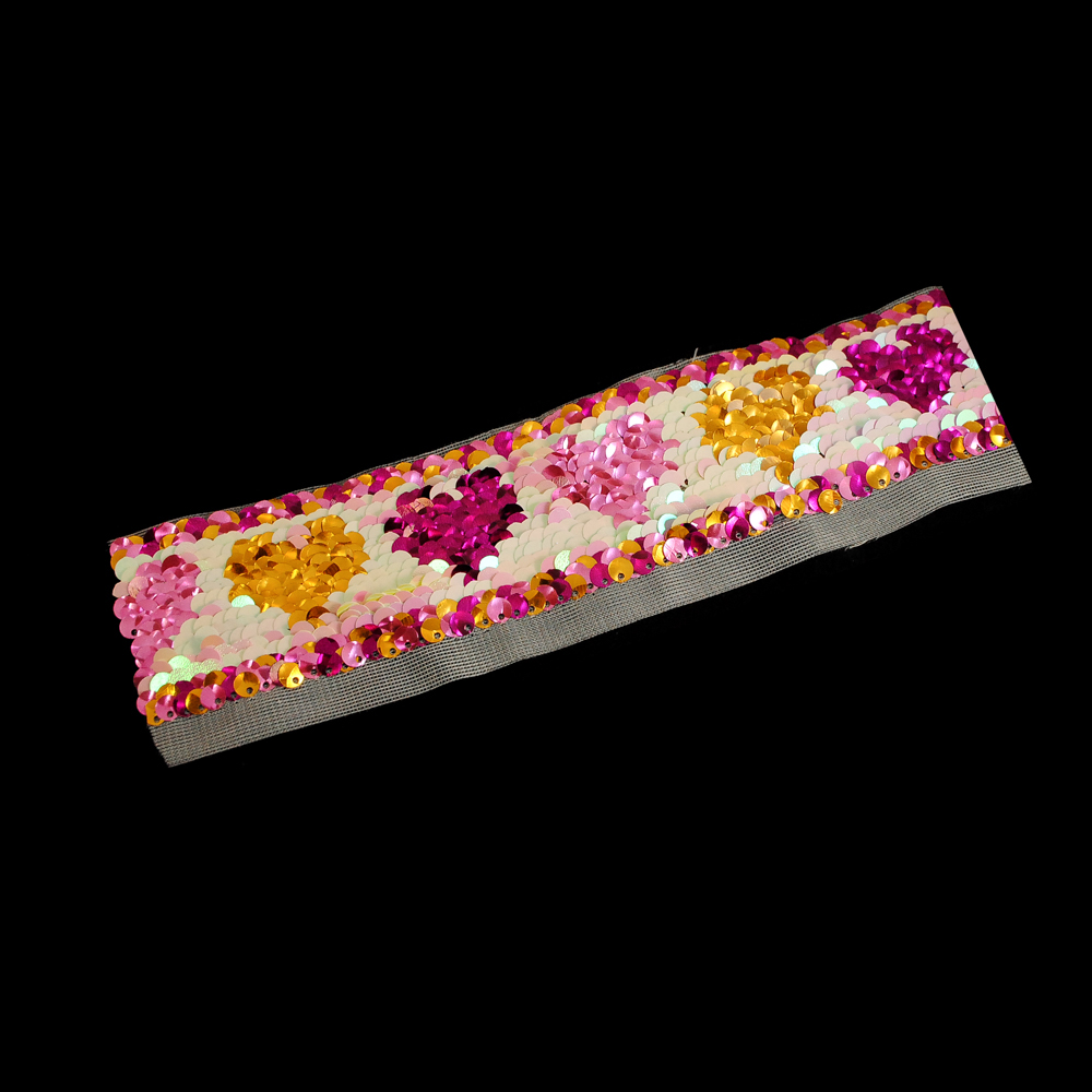 Тесьма пайетки двусторонняя Сердца 5см розовый, синий, золотой, 10я. Тесьма