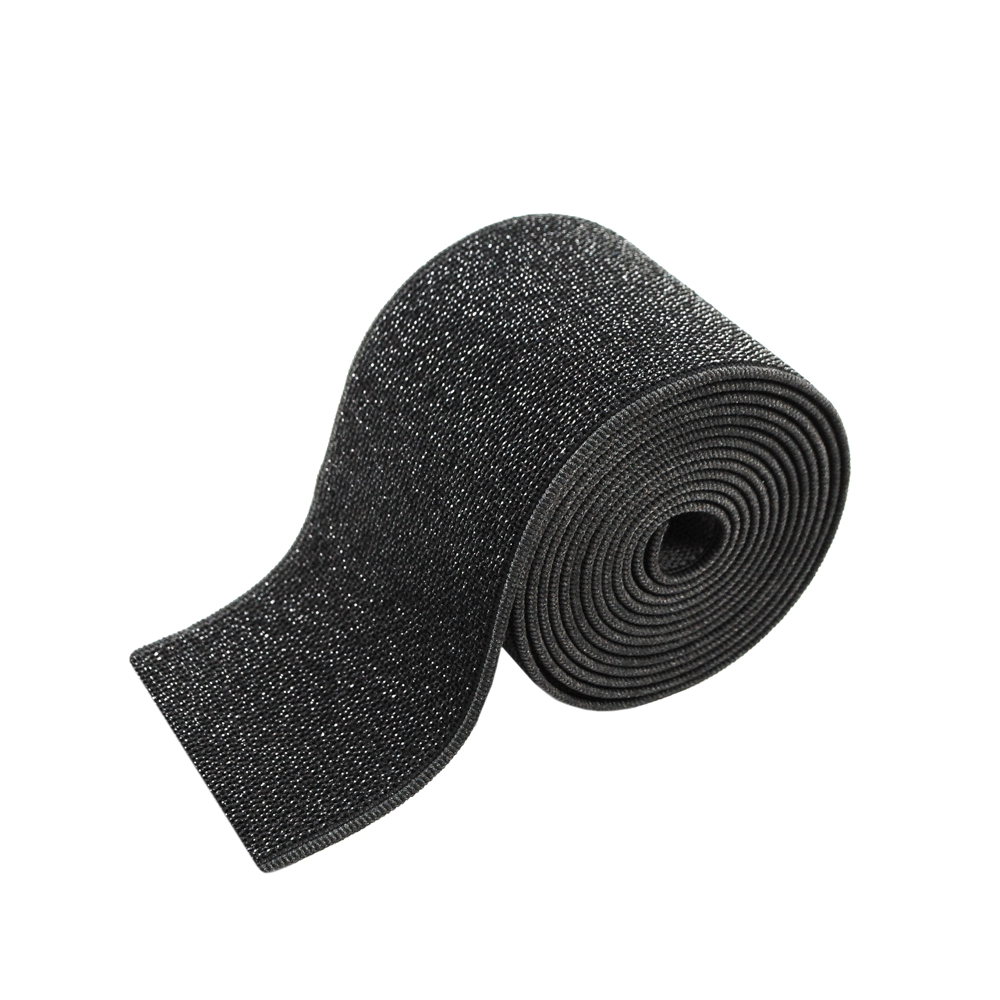 Резинка обувная с люрексом, 5см, черный, серебро, ярд. Резинка