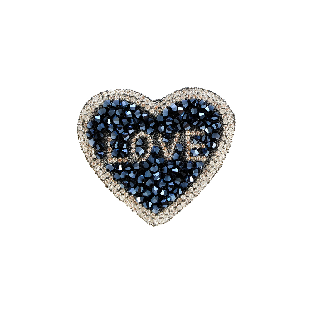 Аппликация клеевая стразы Сердце LOVE 6,5*7см, синий, белый, шт. Аппликации клеевые Стразы комб.