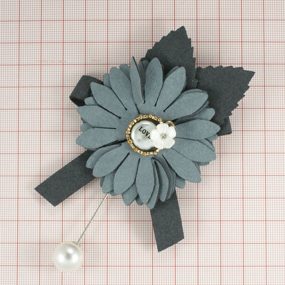 Булавка Астра Серая Love NIKEL, белый жемчуг, серая ткань, шт . Булавки