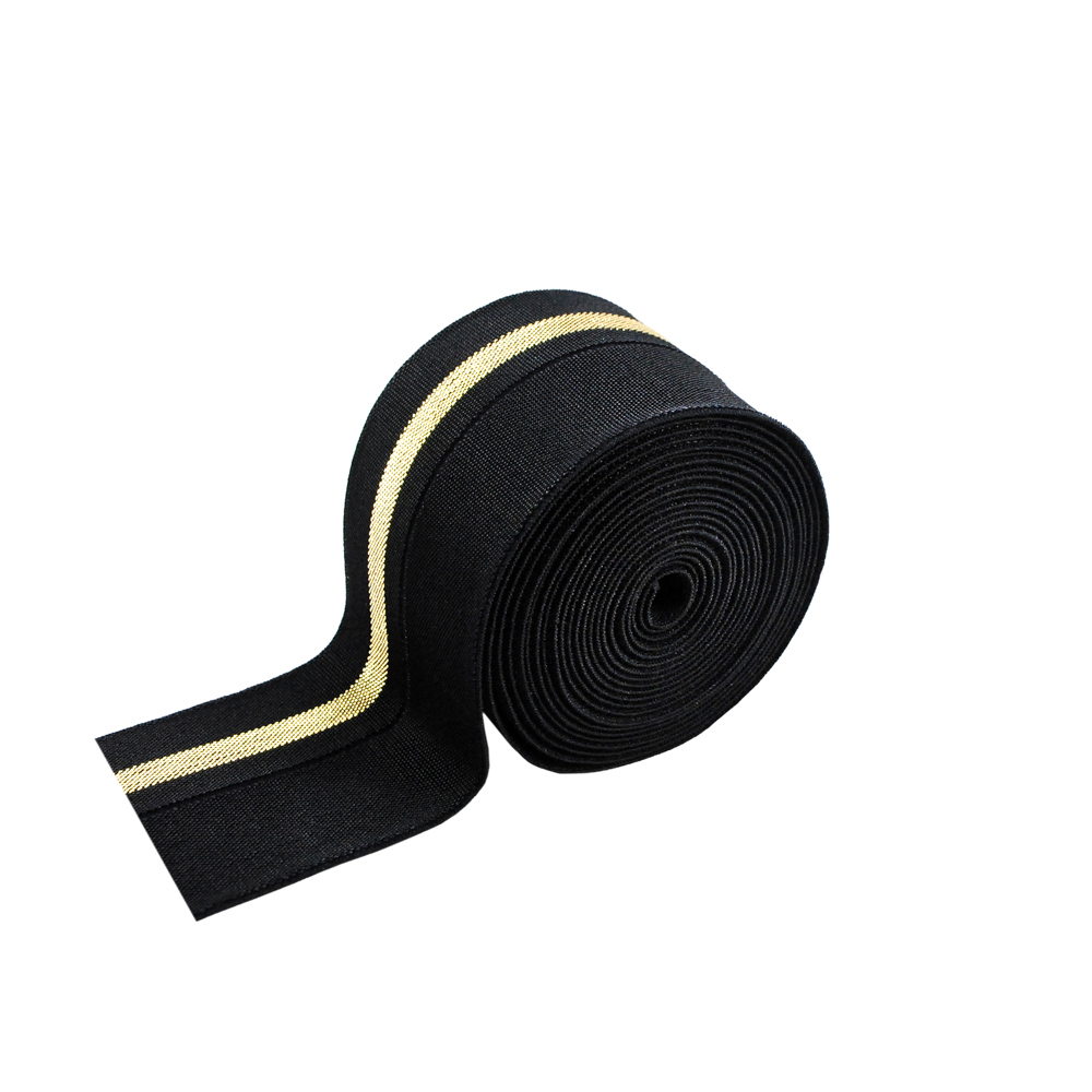 Резинка Полоса 4,1см черный, золотой люрекс, 50ярд. Резинка