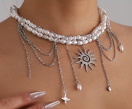 Ожерелье Солнце, 40+6см, серебро, бусины, стразы, шт. Украшения