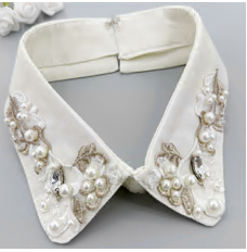 Воротник декор Цветочный узор, стразы, жемчуг, белый, бежевый, шт. Воротники