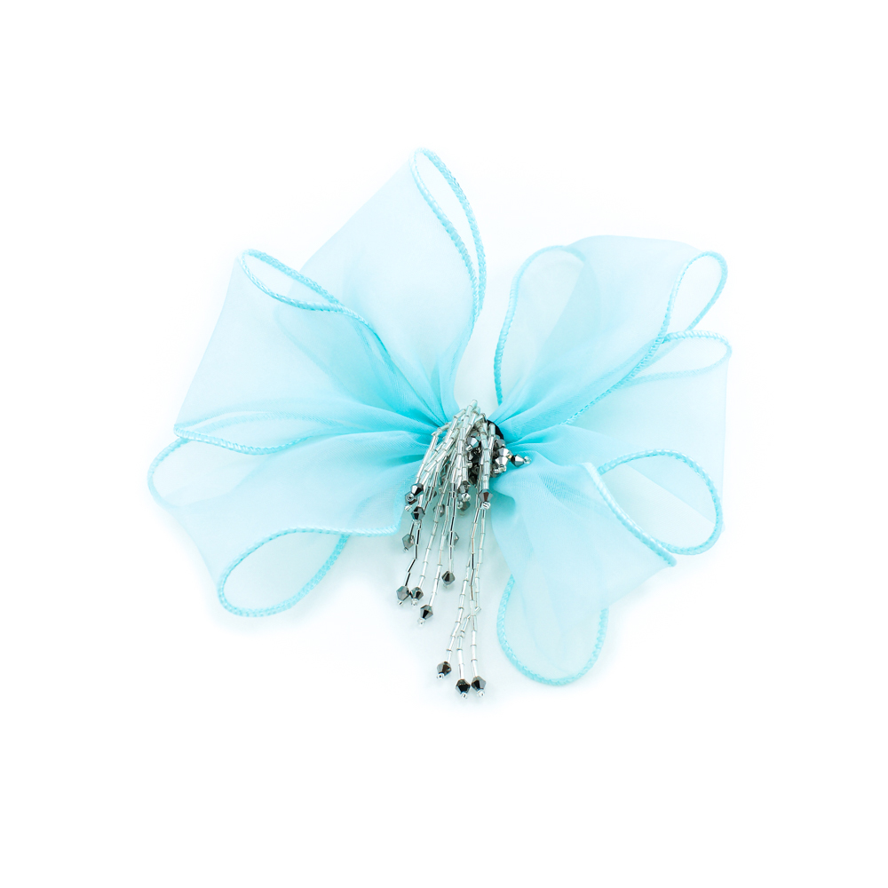 Аппликация декор Бант шифоновый 4 бирюзовый 19*18см. Аппликации Пришивные Цветы Банты