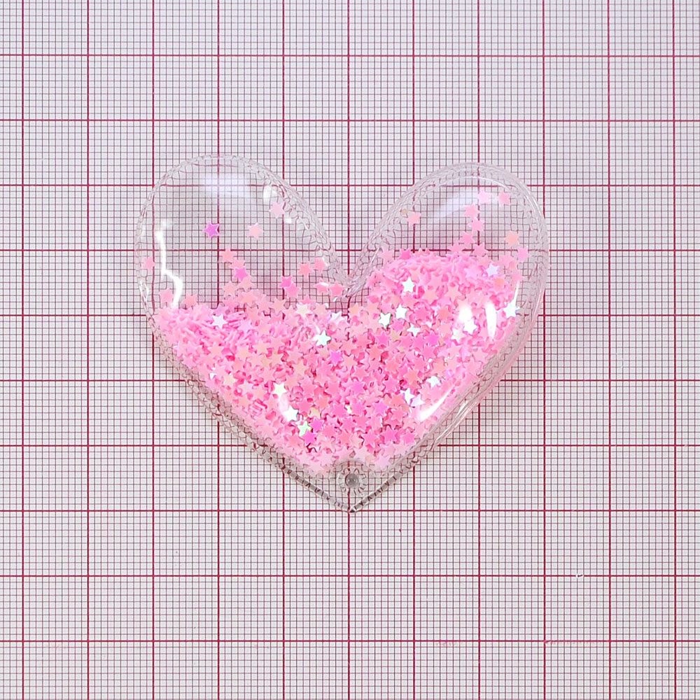 Аппликация пришивная силиконовая Аквариум со звездочками Сердце,  6*5,5см, прозрачный, розовый, шт. Аппликации Пришивные Резина, Силикон