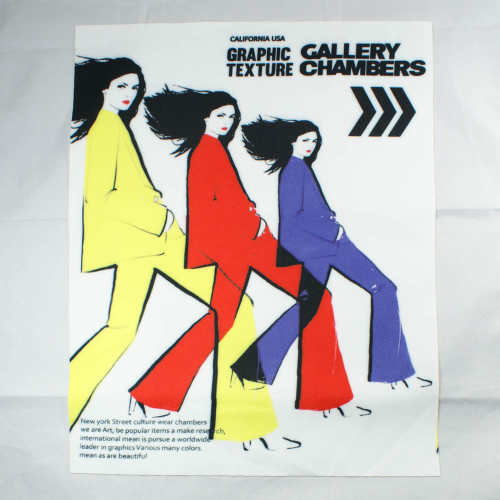 Аппликация пришивная Gallery chambers, 31*25,5 см, 3 девушки, желтая, красная, фиолетовая, белый фон, шт. Аппликации Пришивные Постер