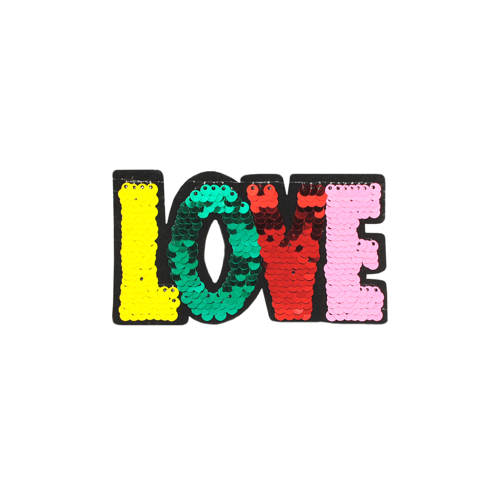 Аппликация клеевая пайетки двусторонняя LOVE 6*11,5см, черный, желтый, зеленый, красный, розовый, шт. Аппликации клеевые Пайетки