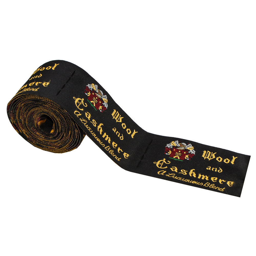 Этикетка тканевая вышитая Wool & Cashemire 5см коричневая. Вышивка / этикетка тканевая