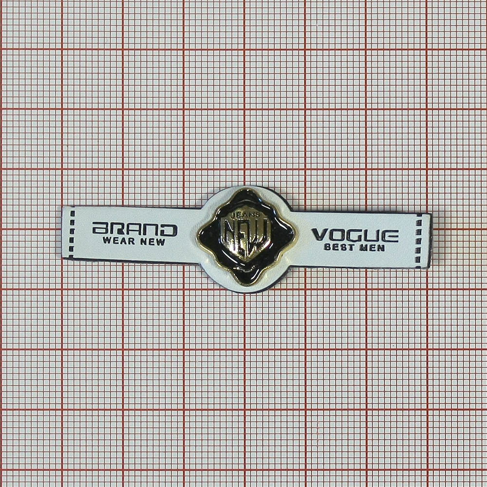 Лейба кожзам Brand New Vogue 61*18мм белая, GOLD, черная эмаль, шт. Лейба Кожзам