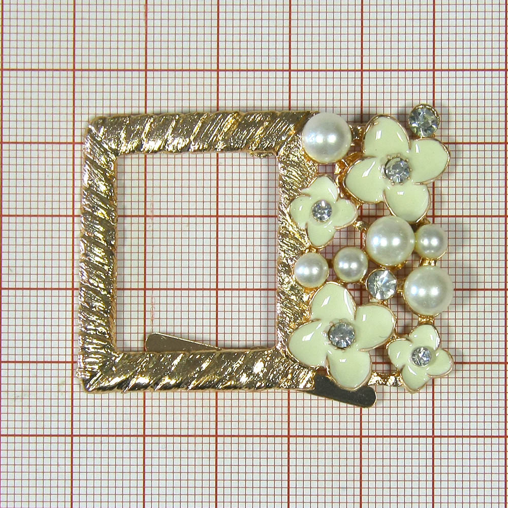 Краб металл 3166 Рамка и цветы GOLD, белая эмаль, белый жемчуг 55*40, шт. Крабы Металл Цветы, Жуки