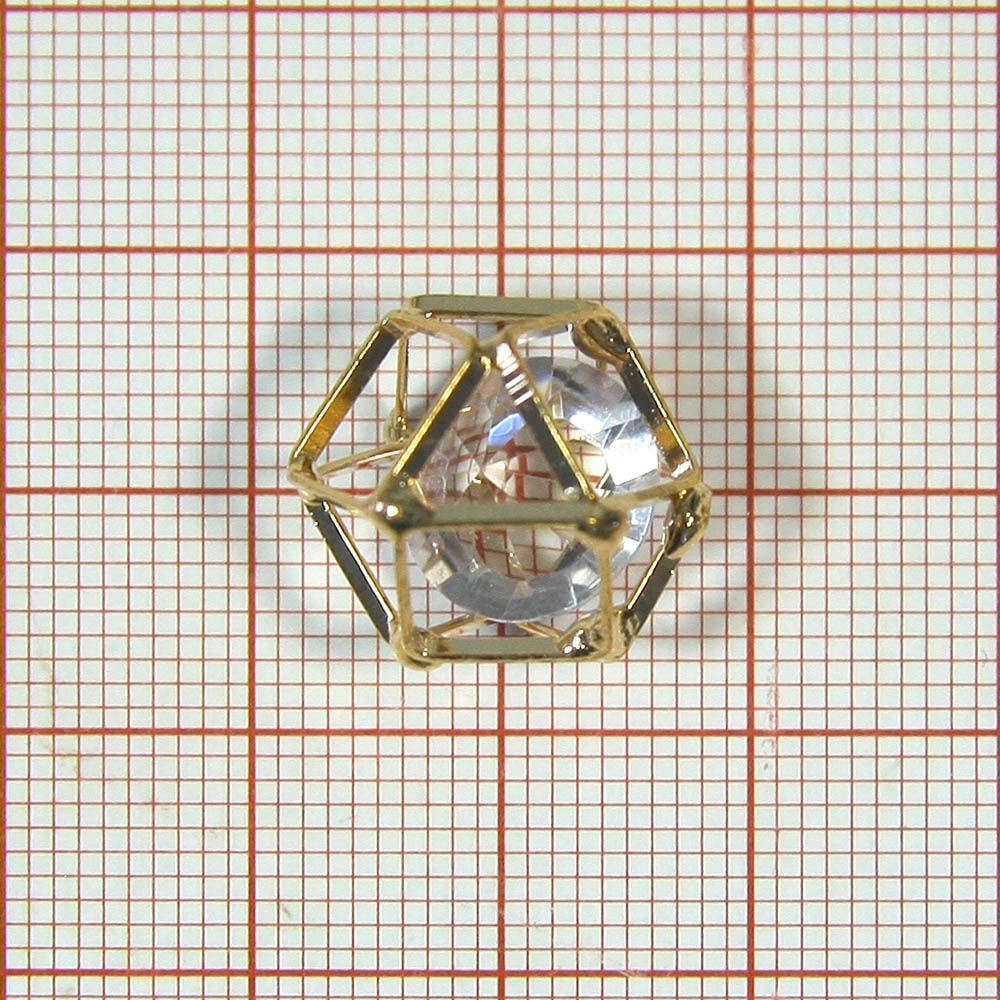 Декор металл приш. Кристалл в пирамиде GOLD, белый камень, 12*12мм. Камень в оправе пришивной