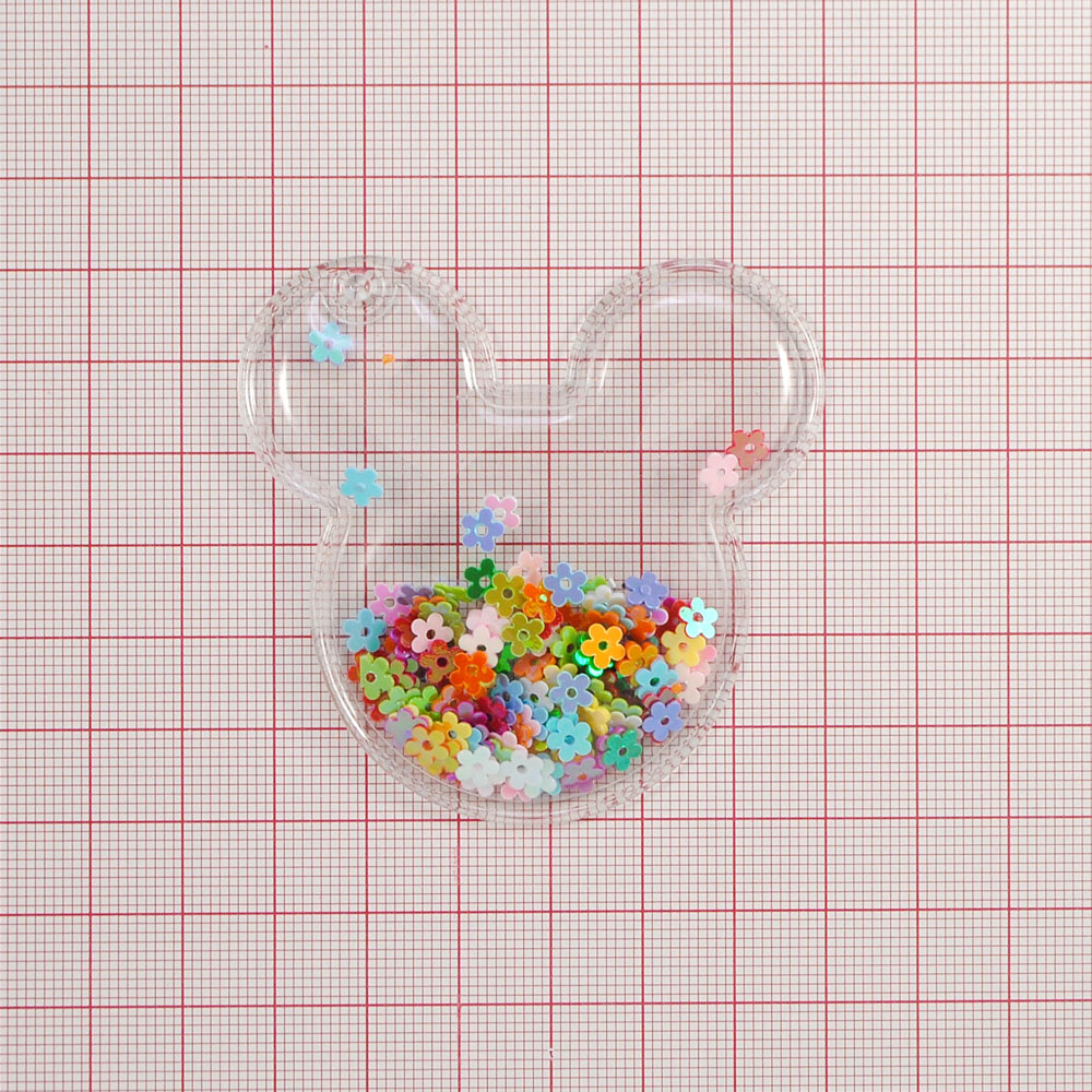 Аппликация пришивная силиконовая Аквариум с цветочками Микки,  5,5*5,5см, прозрачный белый, шт. Аппликации Пришивные Резина, Силикон