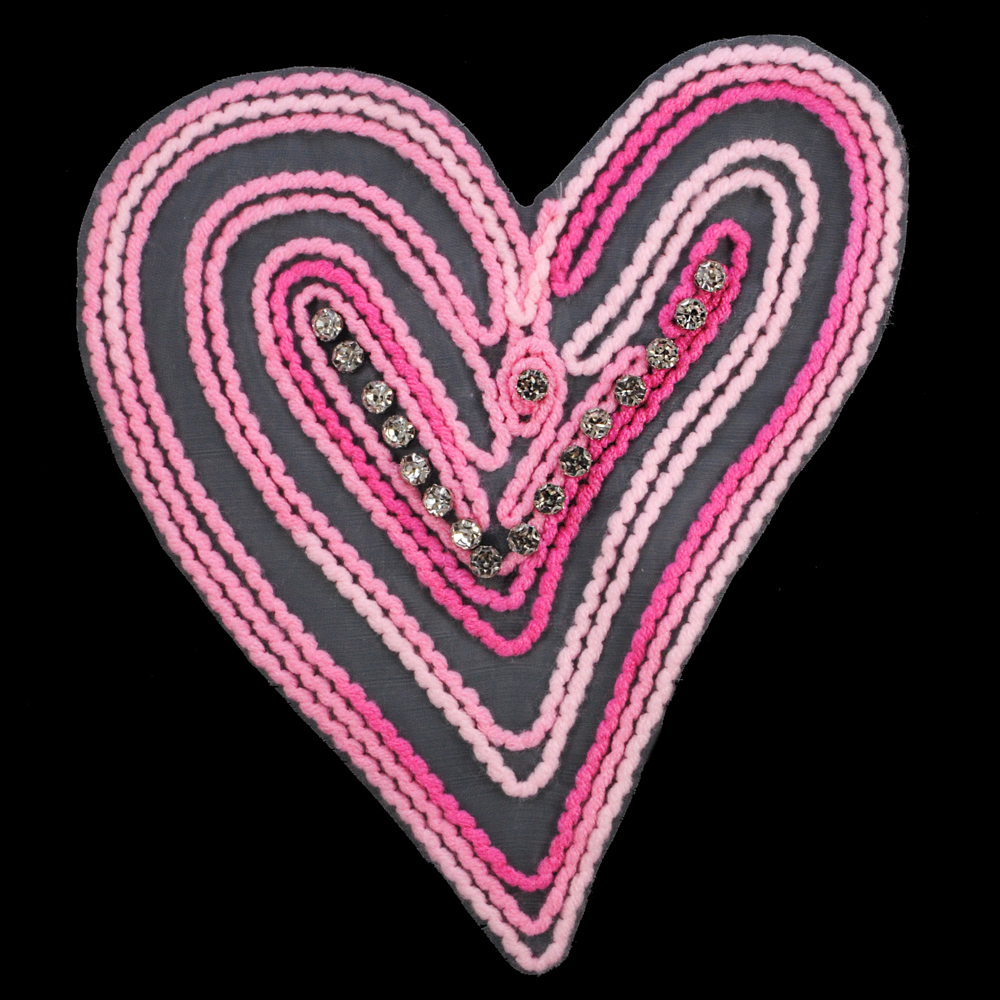 Аппликация пришивная со стразами Сердце, 18*15,5см, розовый, белые камни, шт. Аппликации Пришивные Стразы, Бисер, Металл