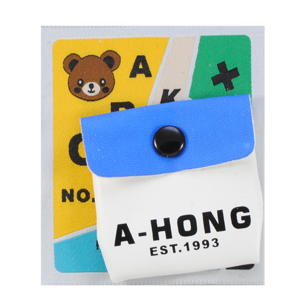 Лейба ткань и карман к/з, мишка A-HONG 7*8см., бел., зел., желт., син., шт. Лейба Ткань