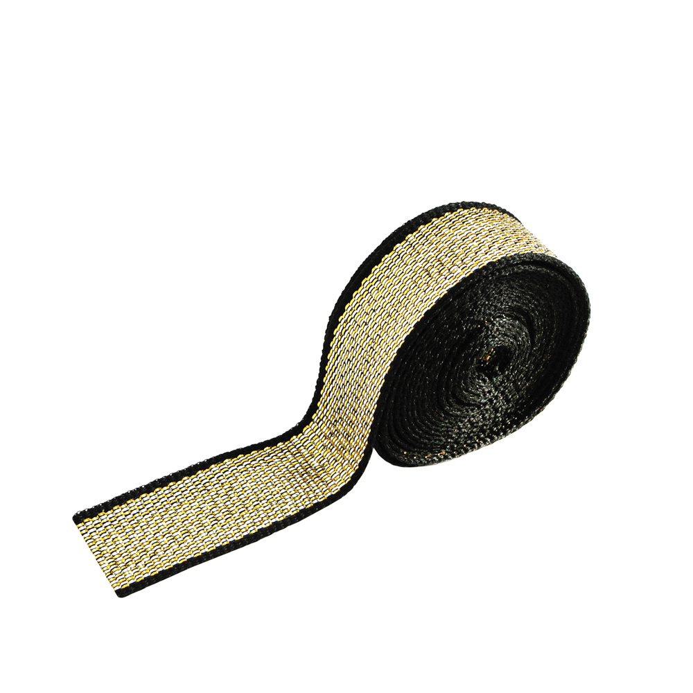 Тесьма люрекс 1,5см, черная основа и люрекс золото с серебром, 50ярд. Тесьма