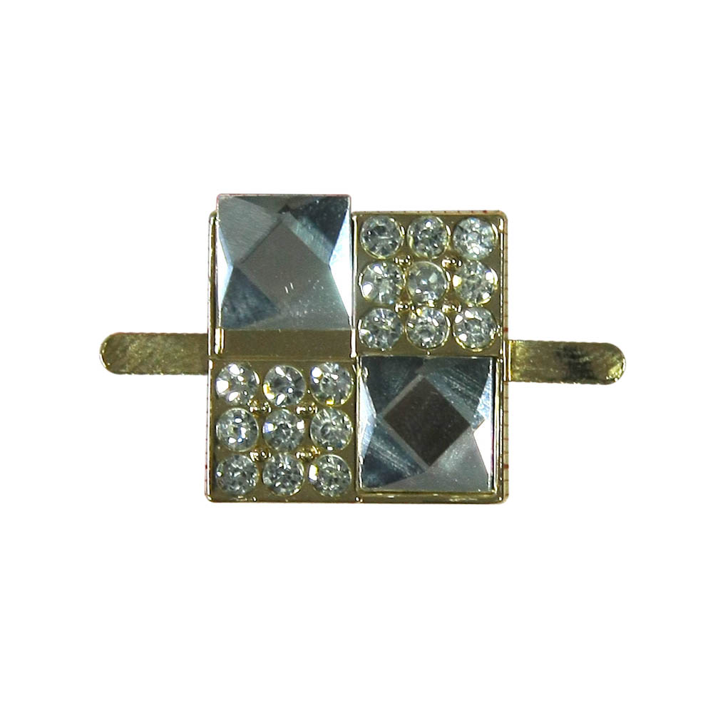 Краб металл Квадрат 2х2 22мм GOLD, белые камни-3*3 мелких, 2 крупных квадратных камня. Крабы Металл Геометрия Декор