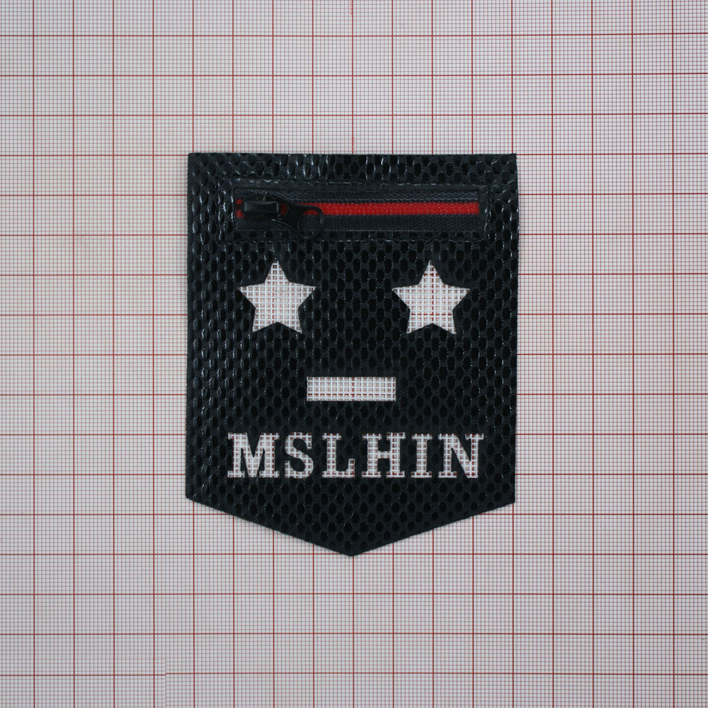 Аппликация пришивная кожзам MSLHIN карман пятиугольный, змейка 8.5*10см черный, шт. Нашивка Кожзам