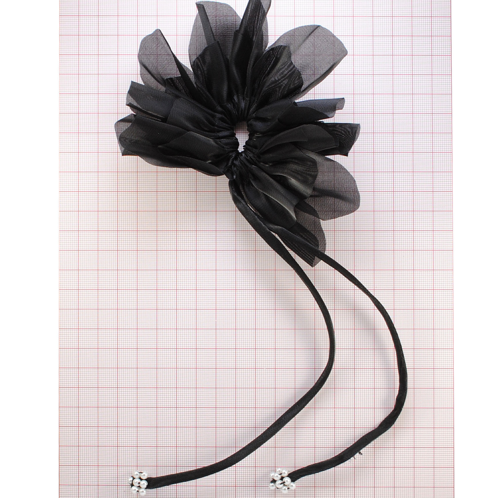 Аппликация тканевая Лепестки, 33*14см, шнур, черный, наконечники жемчуг, шт. Аппликации Пришивные Цветы Банты