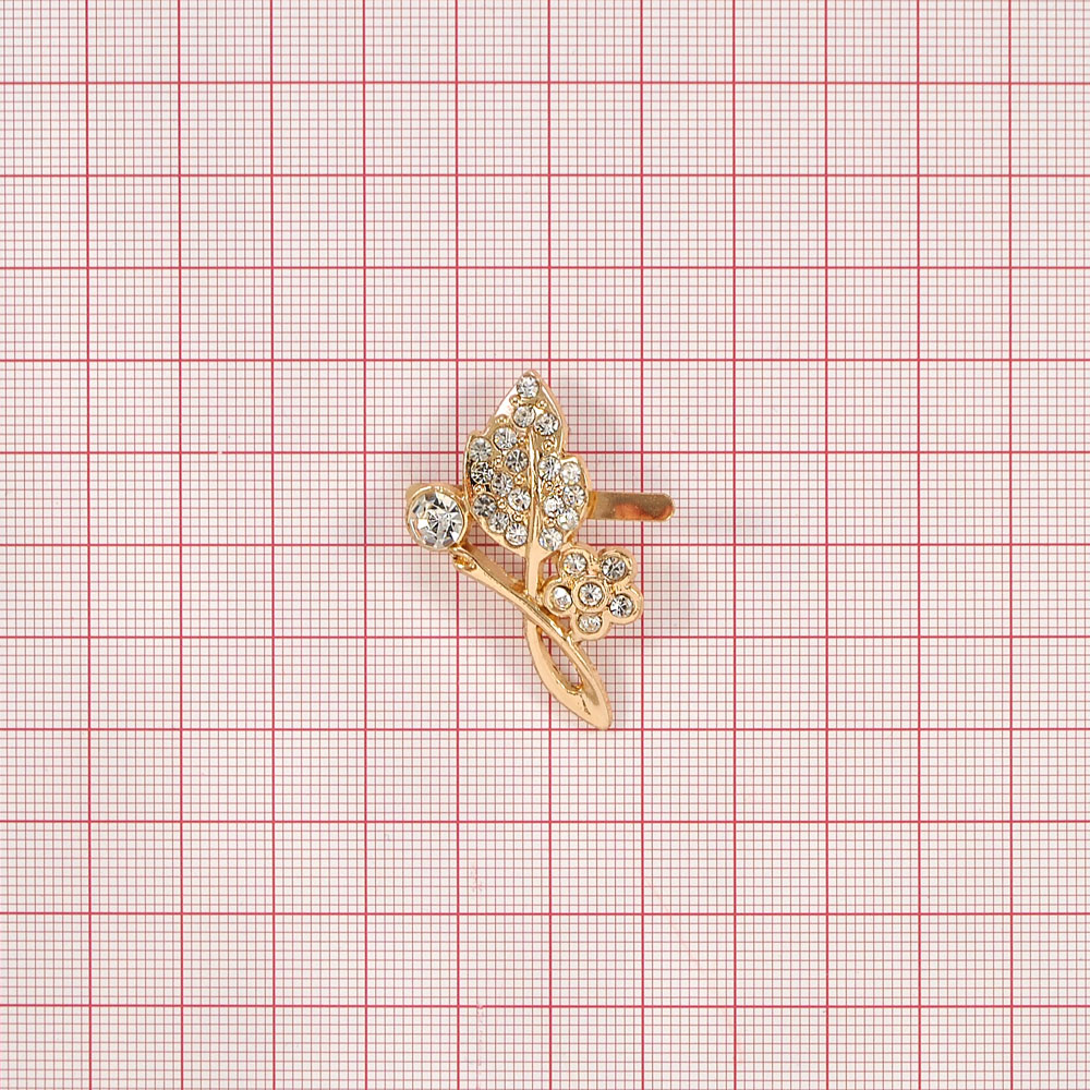 Краб металл 52042 Веточка 40*25мм GOLD, белые камни, шт. Крабы Металл Цветы, Жуки