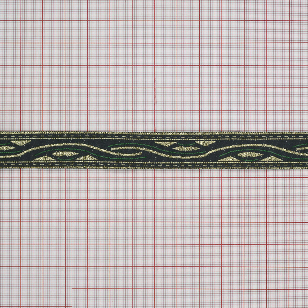 Тесьма декор. №6 орнамент золото, зелен. 1,2см 100м. Тесьма Разное