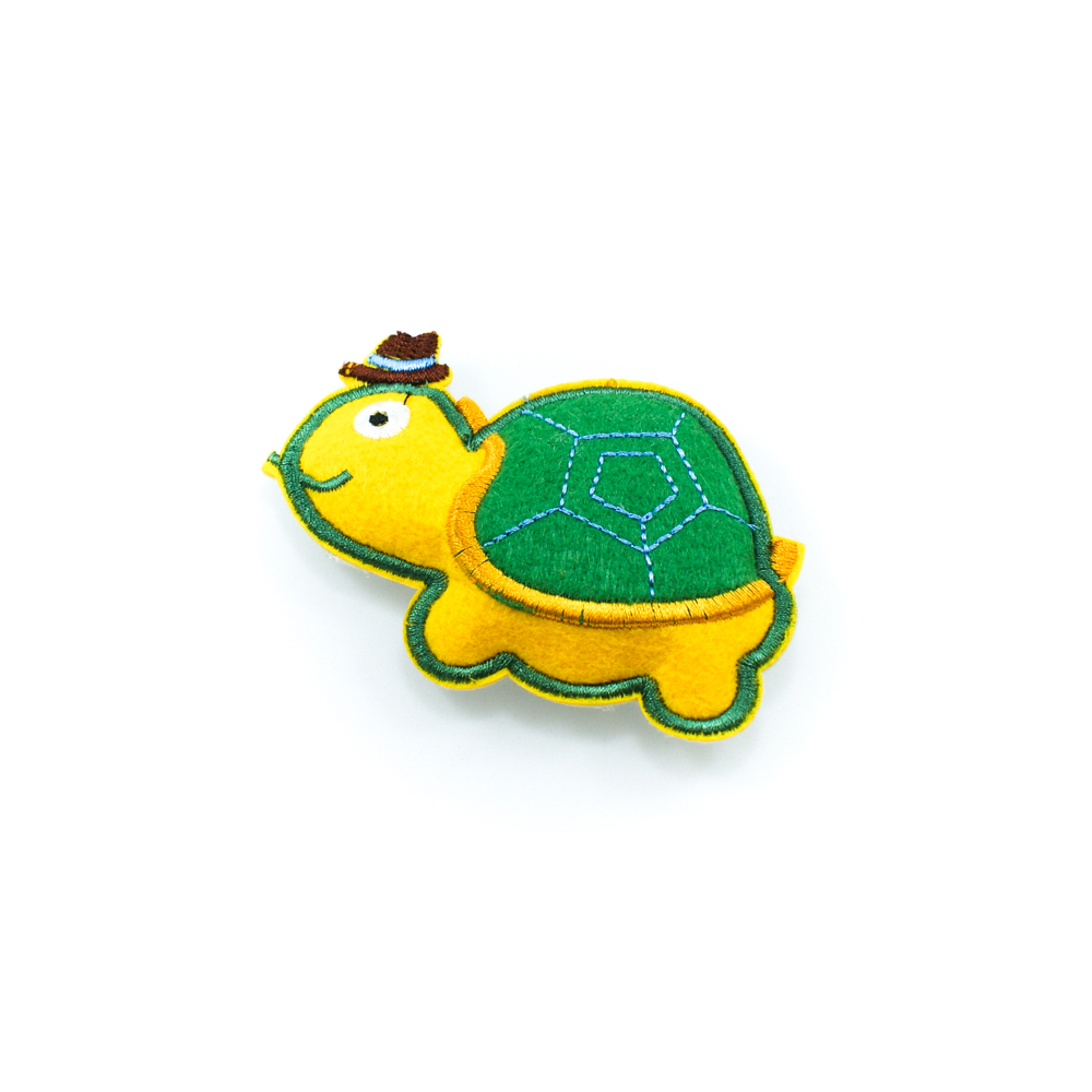 Нашивка тканевая Черепашка 8,5*6см желто-зеленая, коричневый, голубой, шт. Нашивка Вышивка, Ткань