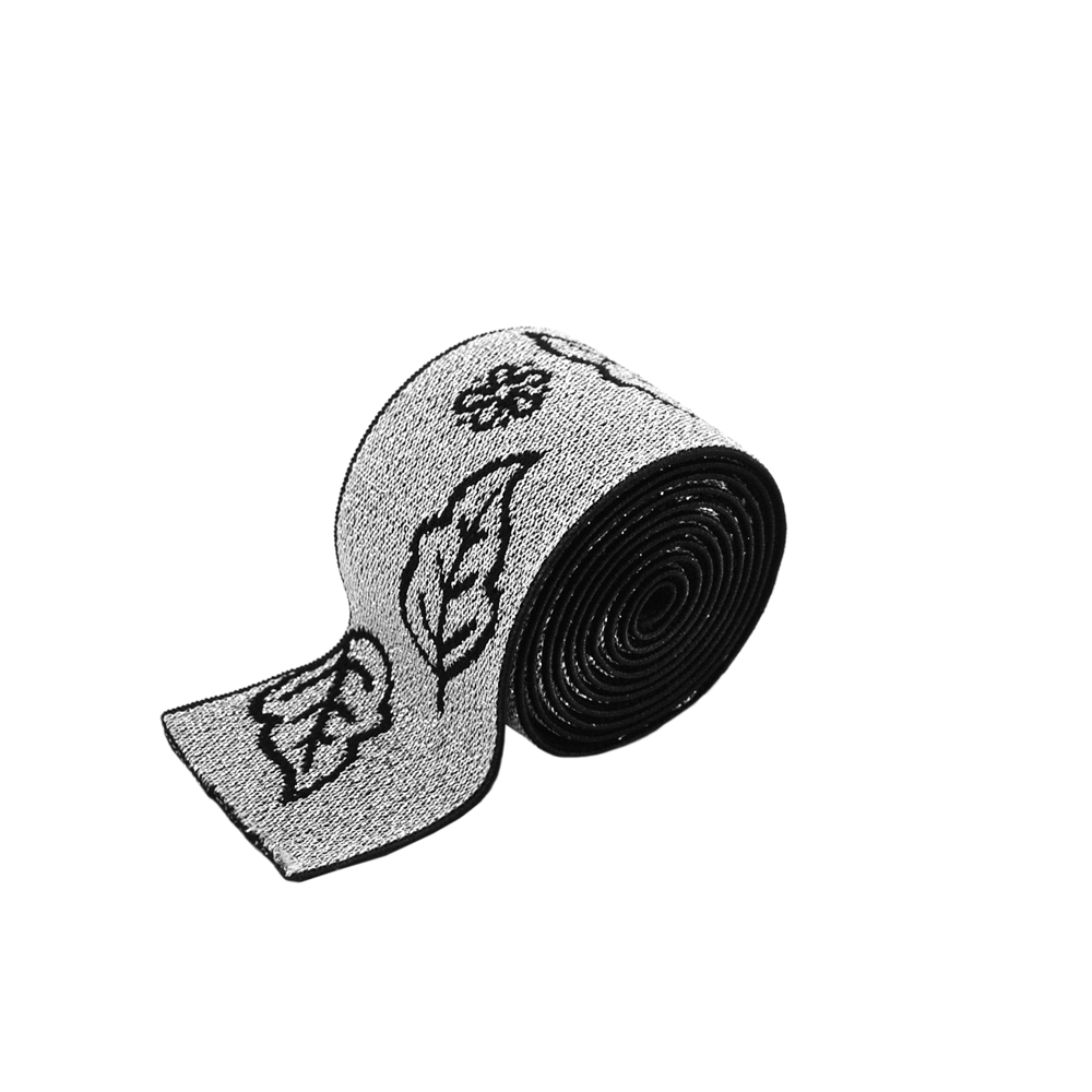 Резинка люрекс Лист 4см, черный, серебряный люрекс, 50ярд. Резинка