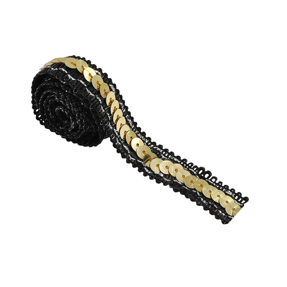 Тесьма пайетки 1,5см №11 /черный, золото/10ярд. Тесьма Разное