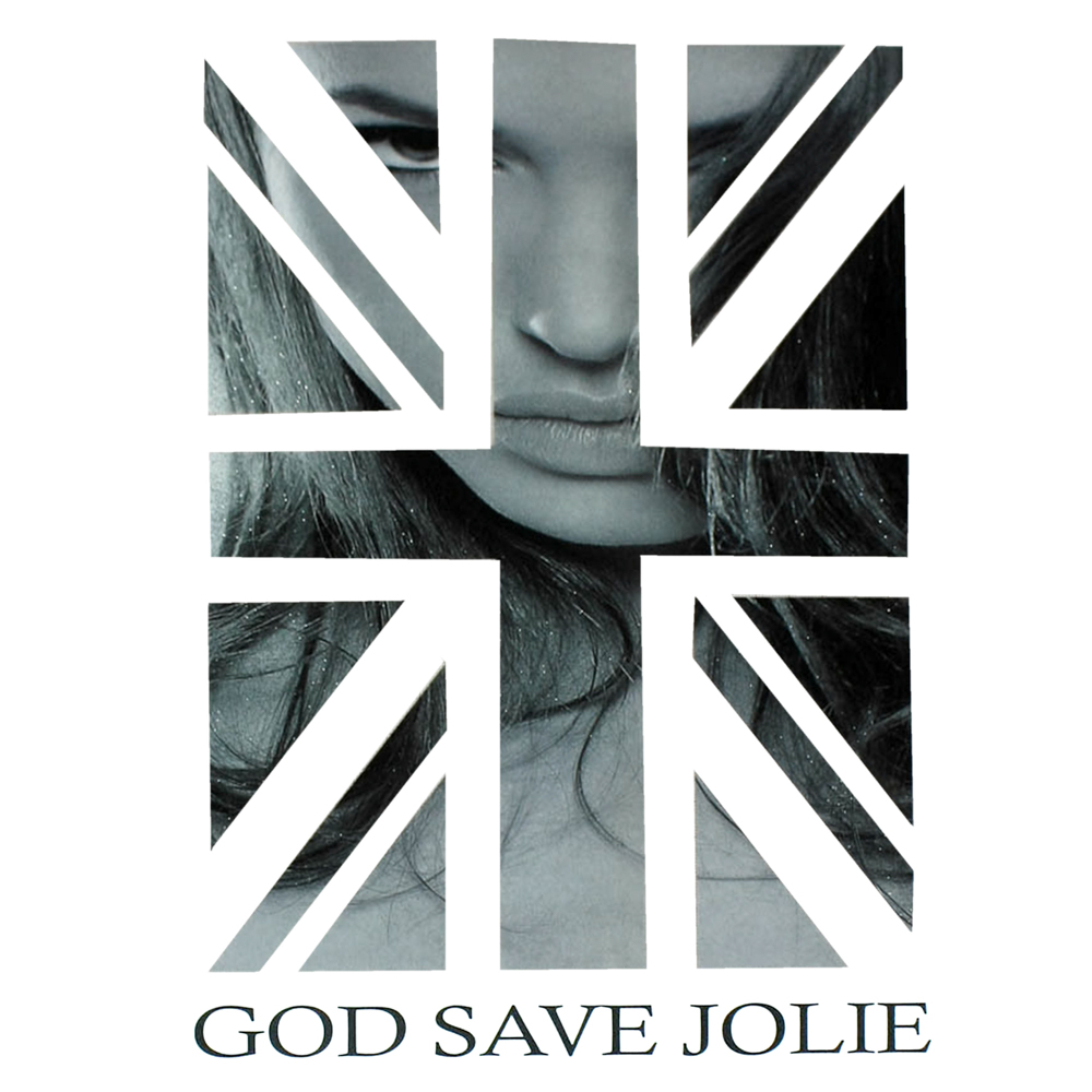 Термоаппликация God Save Jolie Британия флаг черно-белая, прозрачная основа, 22*30см, шт. Термоаппликации Накатанный рисунок