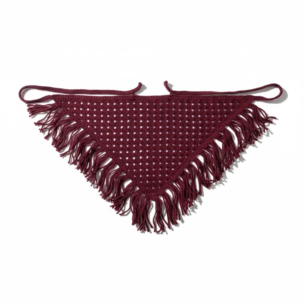 Платок вязаный, бордовый, шт. Украшения