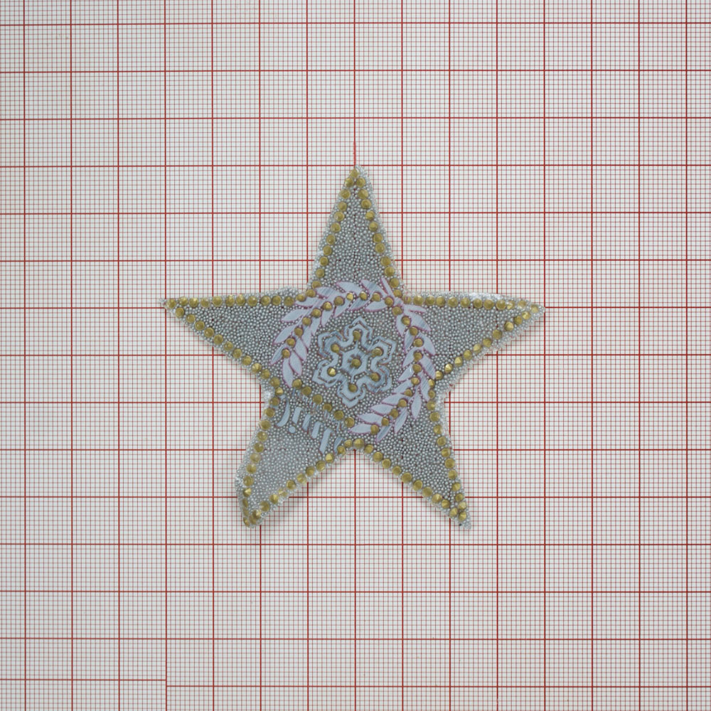 Аппликация клеевая стразы и стеклянная крошка Звезда со снежинкой 8*8см черный, бордовый и белые камни, шт. Аппликации клеевые Стразы комб.