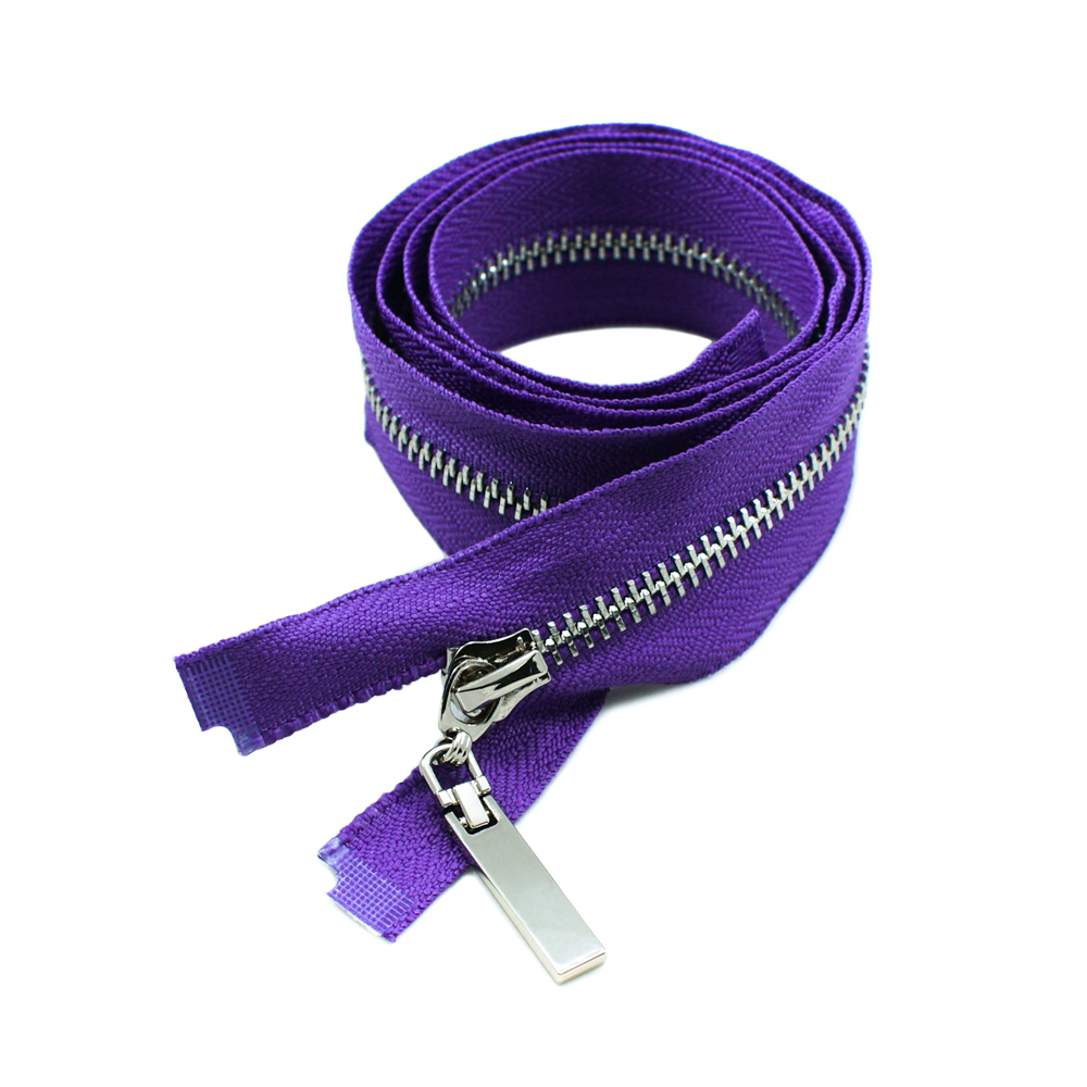 Змейка металлическая №5 85см, О/Е, Nickel и фиолетовая ткань, шт. Змейка Металл