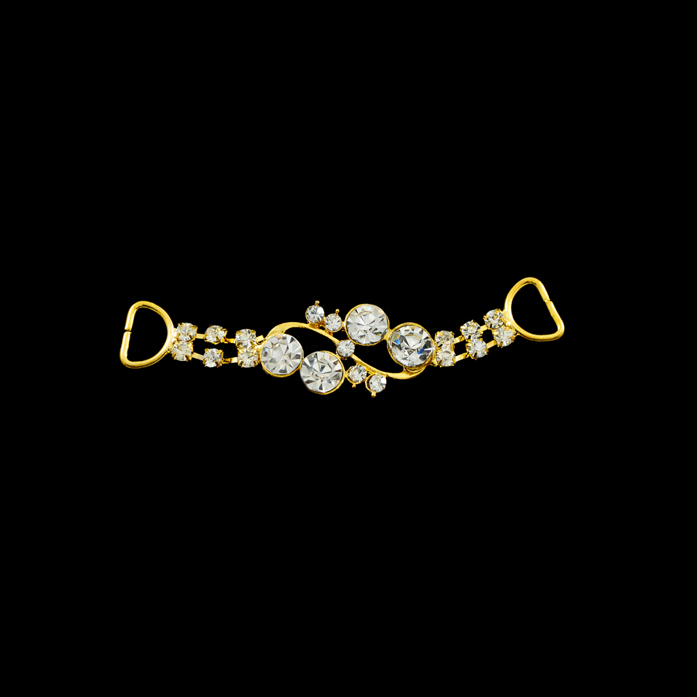 Украшение стеклянное 9356 GOLD браслет 3 пары, Завиток, 4 крупных камня и 3 пары. Перетяжка металл со стразами