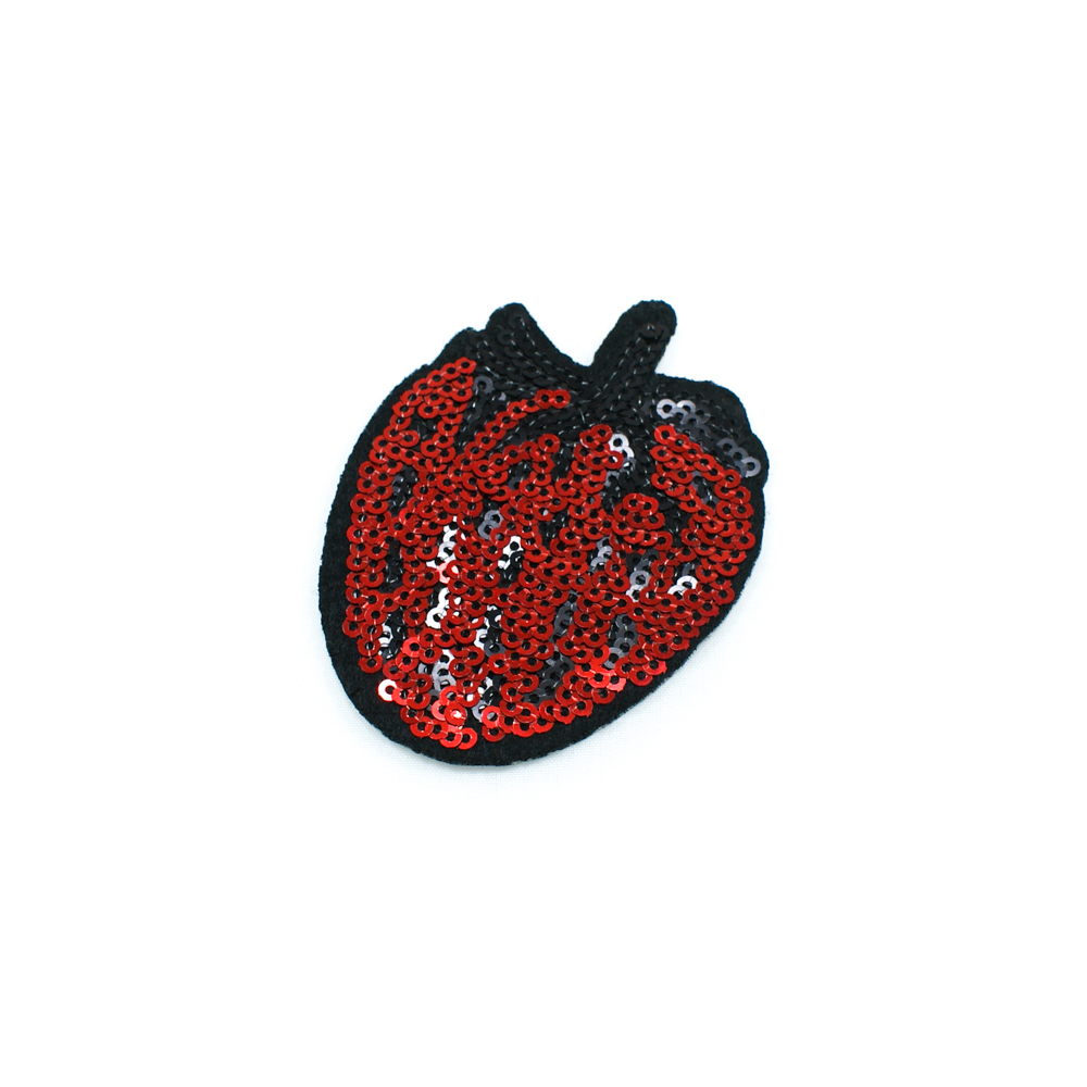 Аппликация клеевая пайетки Клубника 5,5*7,5см черные, красные пайетки, шт. Аппликации клеевые Пайетки