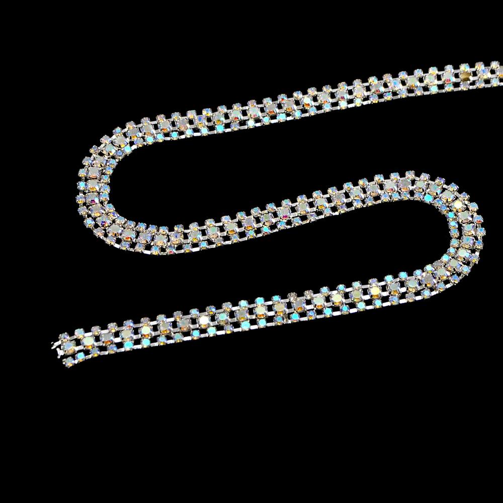 Тесьма стразы Радуга, 0,8см, камни хамелеон, ярд. Тесьма из страз