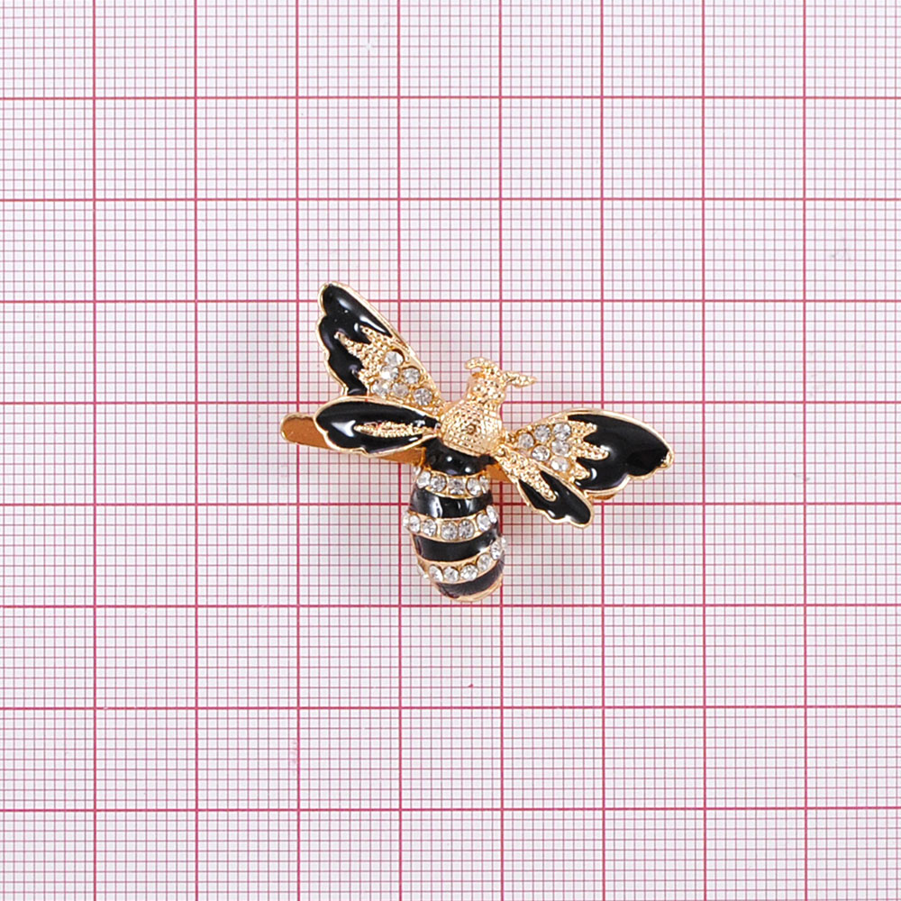 Краб металл Бембекс 40*30мм GOLD, черная эмаль, белые камни, шт. Крабы Металл Цветы, Жуки