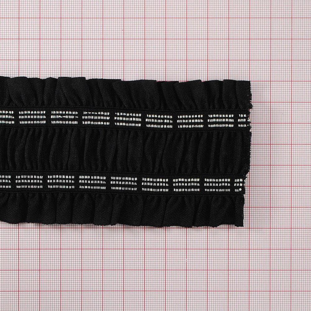 Резинка №49 7см рюш черная, серебро, ярд. Резинка