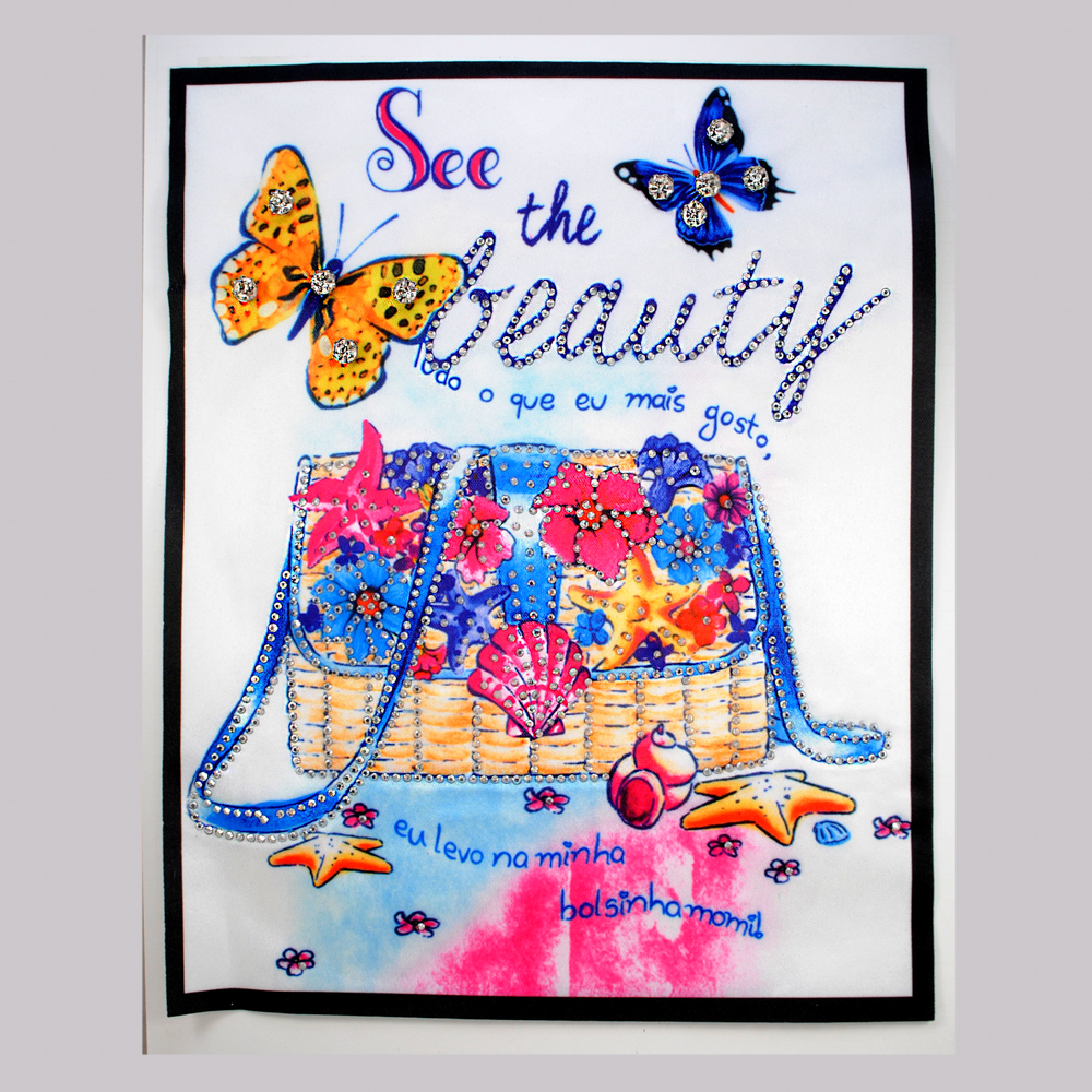 Аппликация приш. Сумка Beauty, 19*23,7см, син., бел., роз., жел., стразы, шт. Аппликации Пришивные Постер