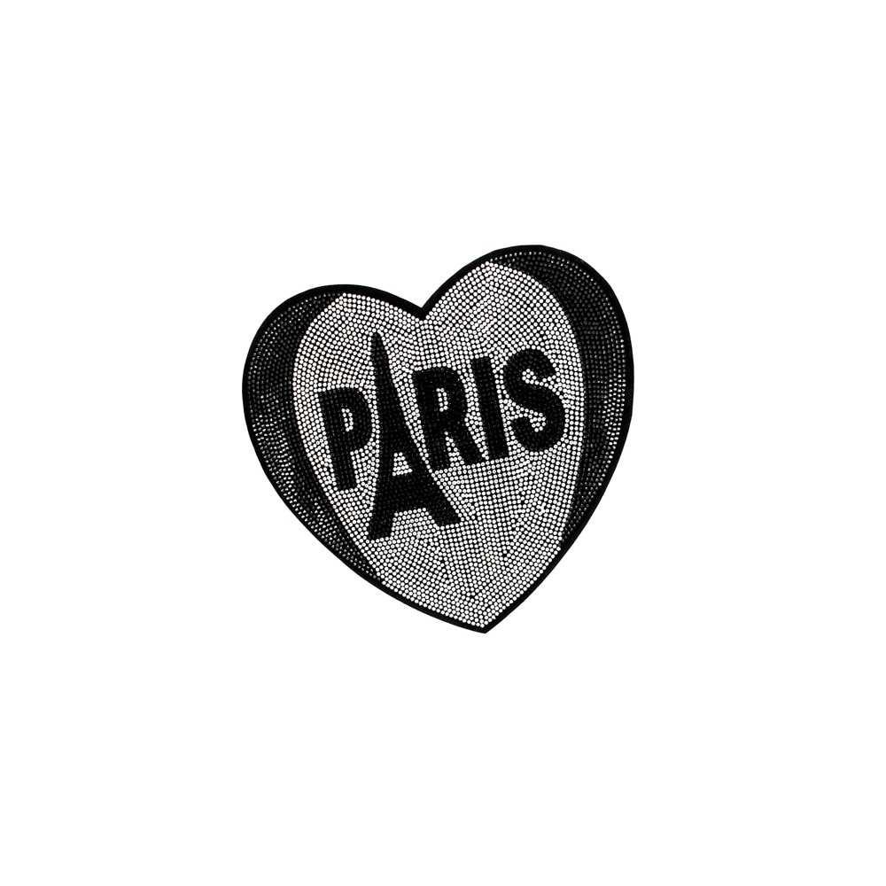 Аппликация пришивная стразы Сердце PARIS 22*23см черный и белые камни, шт. Аппликации Пришивные Стразы, Бисер, Металл