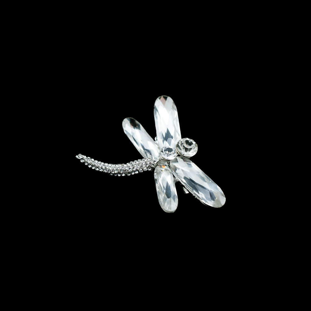 Краб металл Полет стрекозы 5*6см, никель, белые камни, шт. Крабы Металл Цветы, Жуки